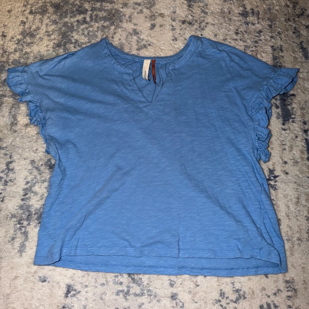 Pilcro (Anthropologie) Blue Flutter Short Sleeve Top